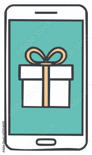Smartphone with Gift Box on Screen - Concept of Present or Online Shopping