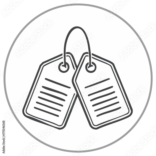 Two Hanging Price Tags with Lines in a Circle Frame Icon Design