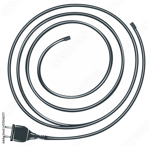 Coiled electrical cable with a two prong power plug an essential power connection vector illustration