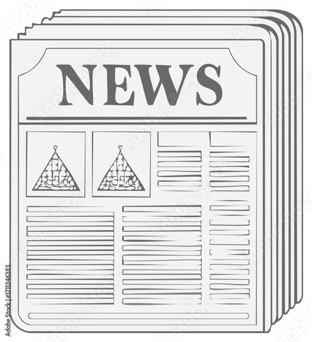 Grayscale vector illustration of a classic newspaper stack with news headline