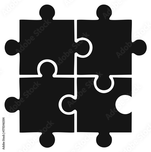 Incomplete four piece jigsaw puzzle icon with one missing part