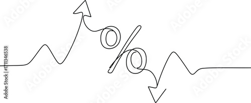 Abstract illustration of percentage symbol with upward and downward trending arrows, symbolizing financial fluctuation.