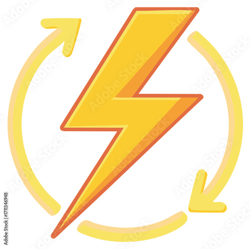 Yellow lightning bolt symbol within a circular arrow icon representing renewable energy and power cycle