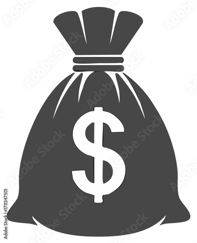 Gray money bag with a white dollar sign icon representing wealth and finance