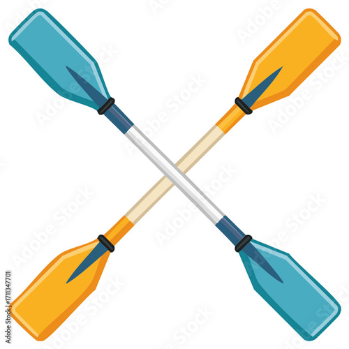 Crossed rowing paddles or oars illustrate water sports activities, teamwork, and aquatic adventure, showing equipment for paddling