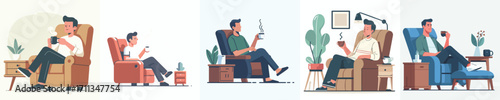 vector man sitting on chair with coffee