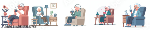 vector grandmother sitting on chair with coffee
