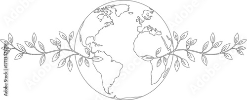 Delicate branches with leaves gracefully embrace the planet Earth