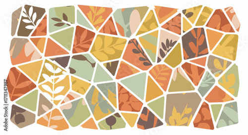 Autumnal Mosaic Pattern with Botanical Elements.
