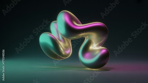 Abstract 3d render shape with iridescent material and soft lighting for modern design and art projects