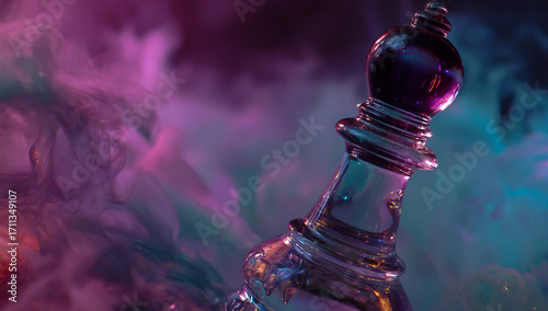 Mysterious ornate fantasy staff with glowing purple and blue smoke swirling around it