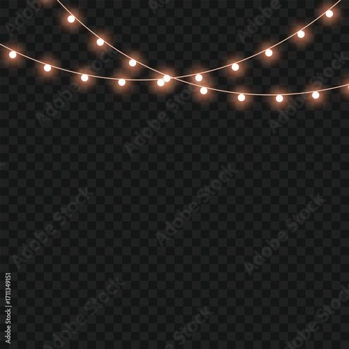 Glowing Christmas lights garland for festive holiday and party decor. Vector