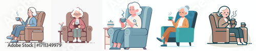 vector grandmother sitting on chair with coffee