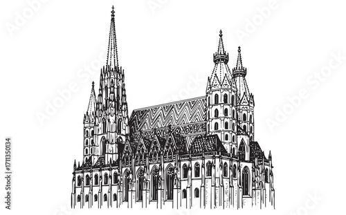 St. Stephen's Cathedral, Vienna engraving vector style