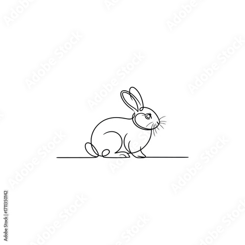 Minimalist Line Art Depiction of a Rabbit Sitting Calmly on a Flat Surface with Perky Ears and Whiskers