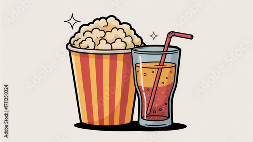 Popcorn and soda vector illustration for movie night snack food and drink concept design graphic art 100