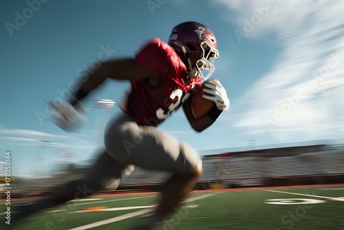 Player Running with Football: Motion Blur, Stadium