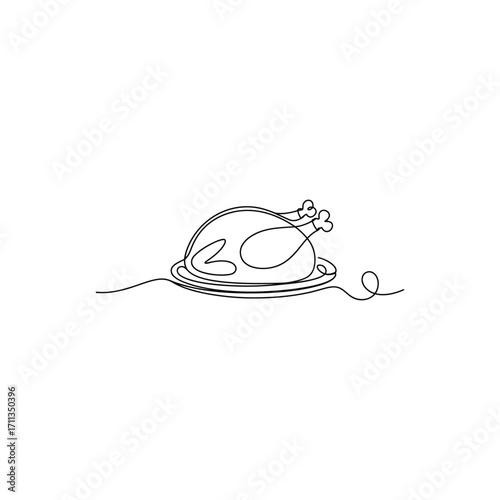 Minimalist Thanksgiving Dinner A Single Line Drawing of a Turkey Served on a Platter Ready to Be Eaten