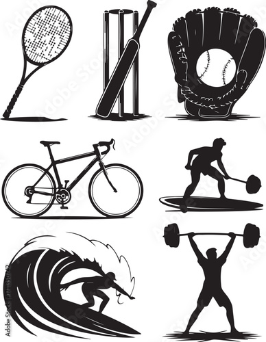 Dynamic sports icons showcase action and athletic pursuits