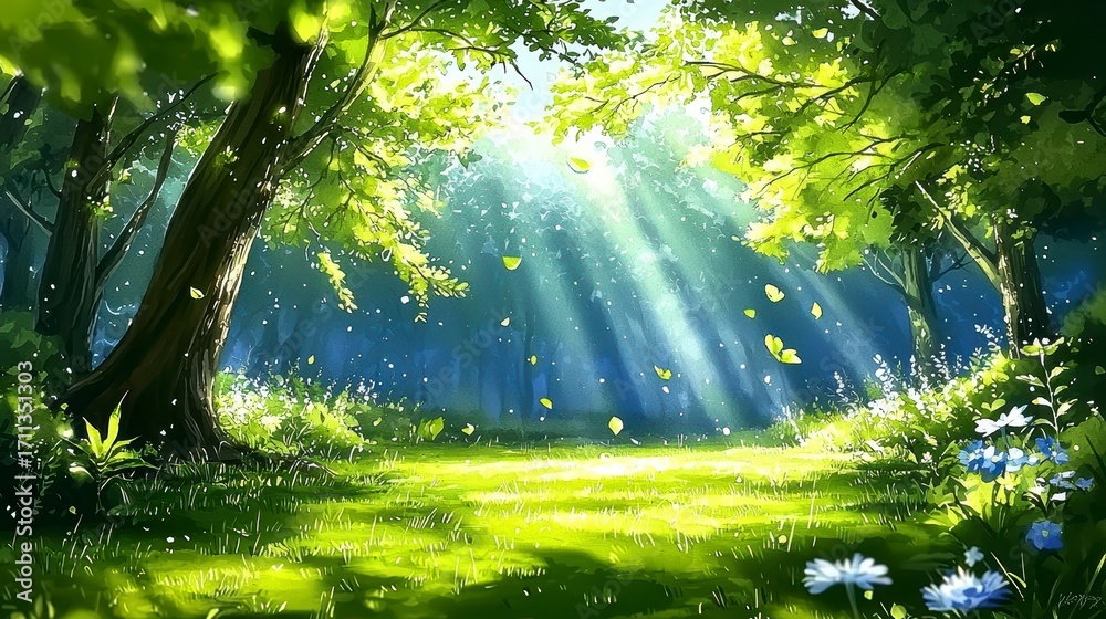 Obraz premium Sunlit Forest Glade.
