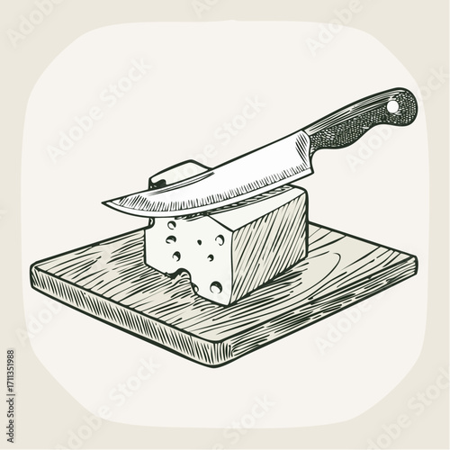 graphite pencil sketch vector butter block with knife grooves and subtle shadows for recipe cards