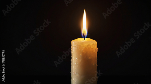 A solitary candle burns in the darkness, its flickering flame casting a warm and inviting glow, a symbol of hope and resilience in the face of adversity and uncertainty