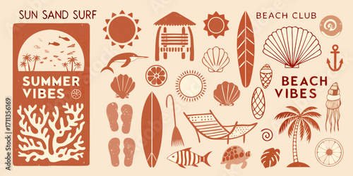 Summer beach vibes with sun sand surf and tropical elements for vacation and relaxation