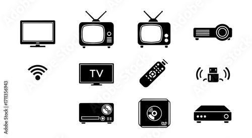 Electronic Devices and Media Equipment Icons Set
