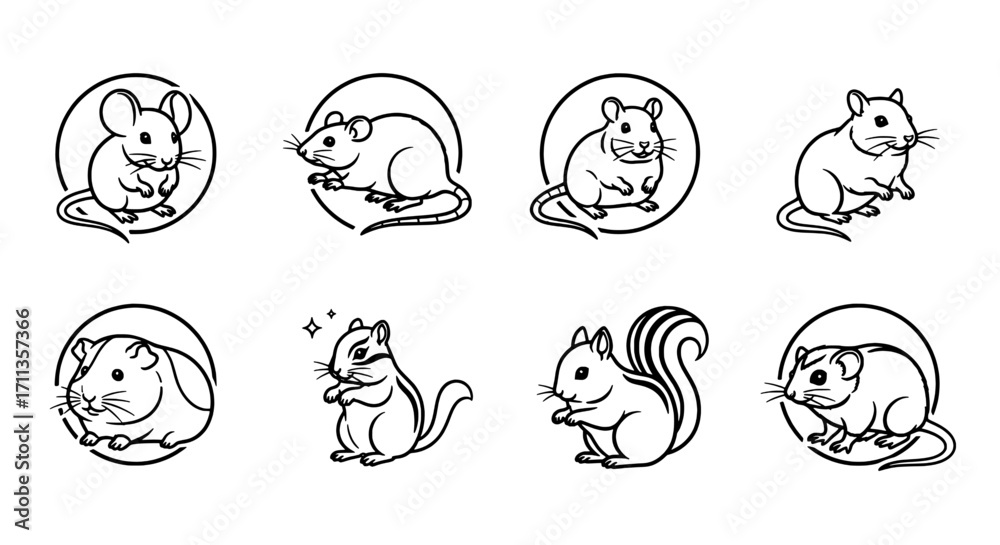 Fototapeta premium Charming Line Art An Assortment of Adorable Rodents and Squirrels