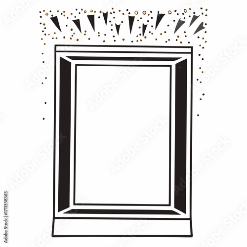 Framed mirror with black border and gold speckled confetti and triangle shapes on transparency background