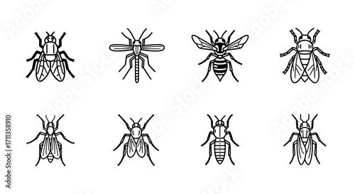 Collection of Insect Icons Featuring Various Flying Bugs