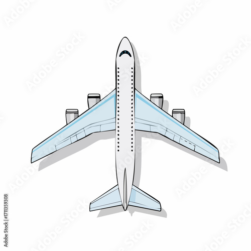 Airplane Top View Sketch Simple Illustration of Aircraft Design