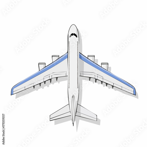 Top View of a White Airplane with Blue Accents A Clean and Modern Design