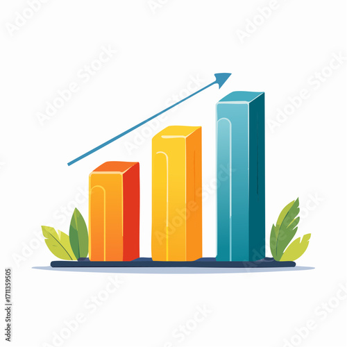 Growth Chart Illustration Upward Trend with Vibrant Colors and Leaf Accents