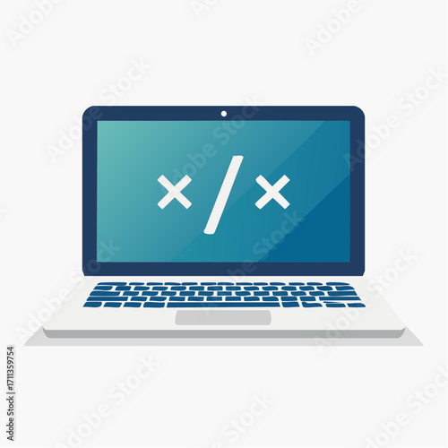 Laptop Displaying Programming Symbols on Blue Screen - Modern Technology