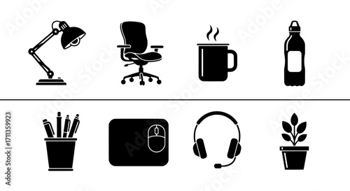 Office Essentials Desk, Chair, and Accessories in Silhouette