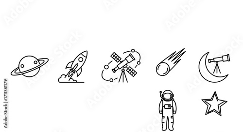 Astronomy and Space Exploration Line Icons - Vector Set