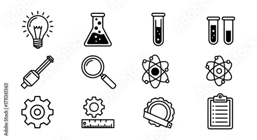 Science and Innovation Icon Set for Scientific Research and Creative Ideas