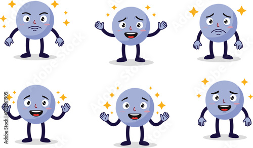 Cartoon emotion icons, expressive blue faces, character emotions, happy sad angry confused, vector illustration, emotional mood set, stock design