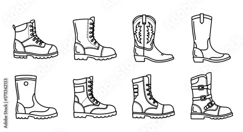 Variety of Boot Designs Vector Illustration Collection