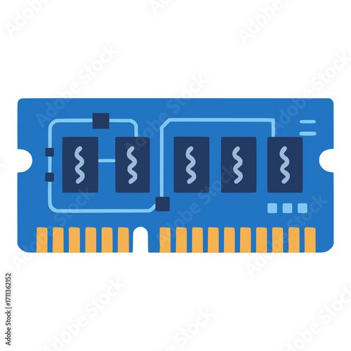 Random access memory computer part accessories technology flat color vector illustration template design