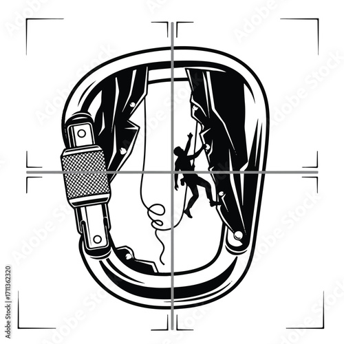 Rock climbing carabiner with a climber inside.
