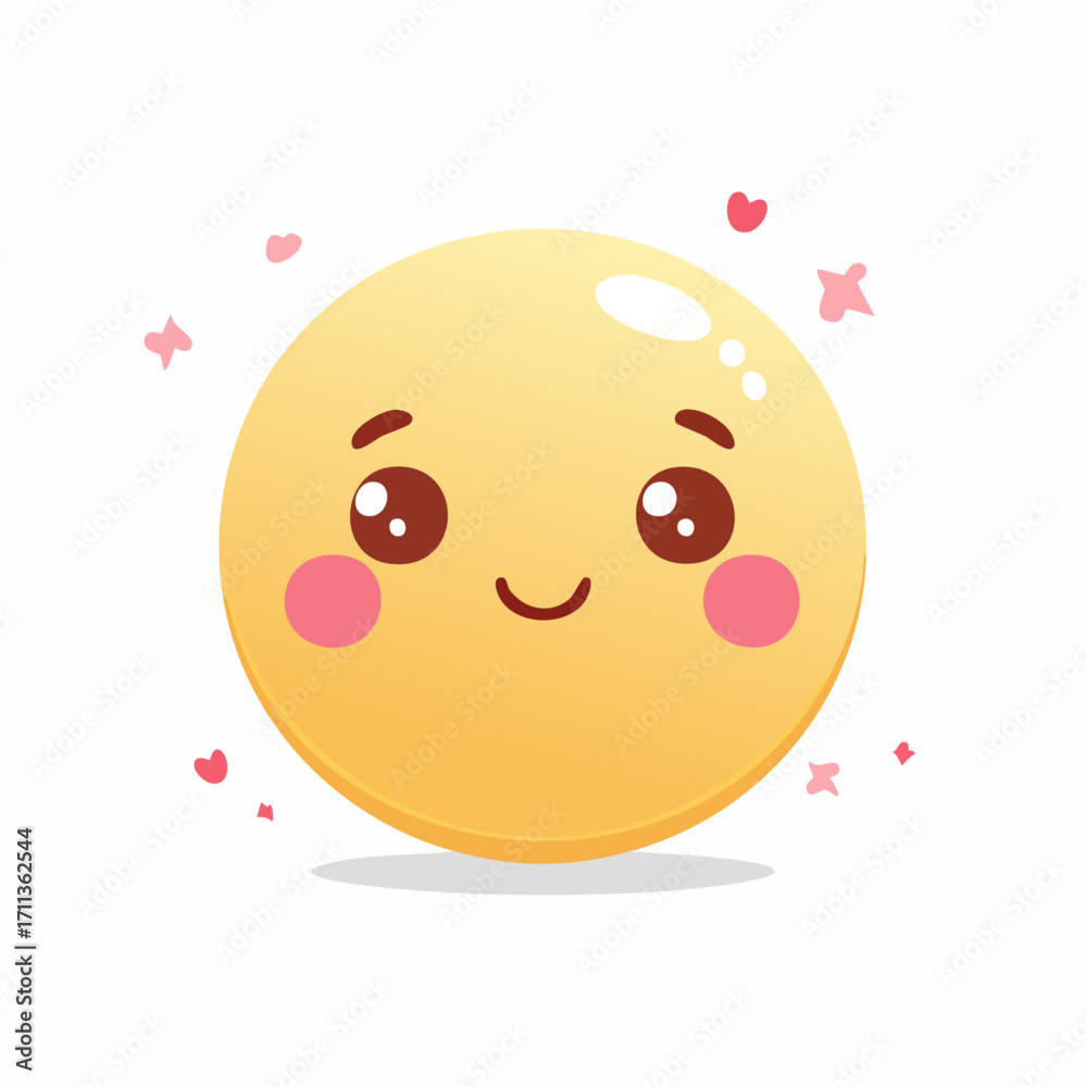 Fototapeta premium Vector illustration of kawaii happy emoji face with pink cheeks