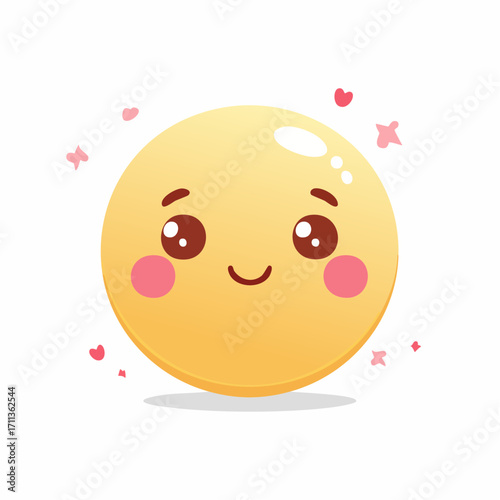Vector illustration of kawaii happy emoji face with pink cheeks
