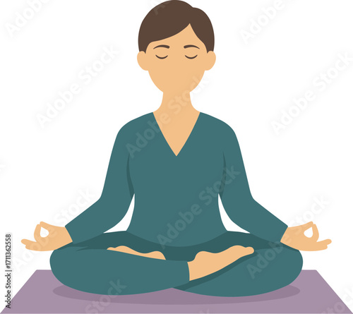 Flat Illustration Person Meditating in Lotus Position Practicing Yoga Exercise