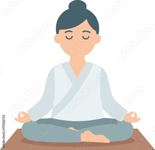 Flat Design Woman in Meditation Pose with Closed Eyes Illustration