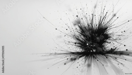 A minimalist drawing of an explosion's silhouette, casting a shadow on a smooth white plane.