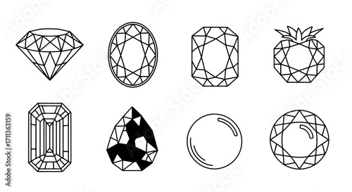 Diverse Diamond Gemstone Vector Icons Geometric Shapes
