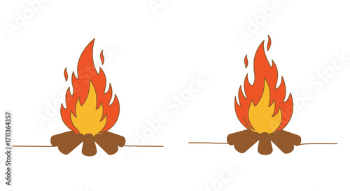 Cartoon illustration depicting two small campfires with burning logs