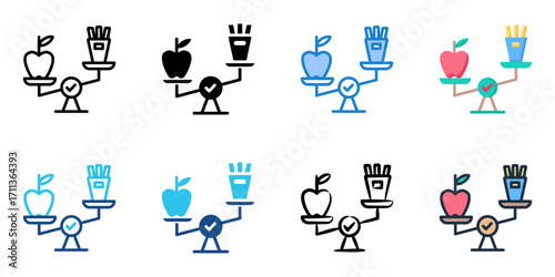 Mindful Eating icon set multiple style collection 
